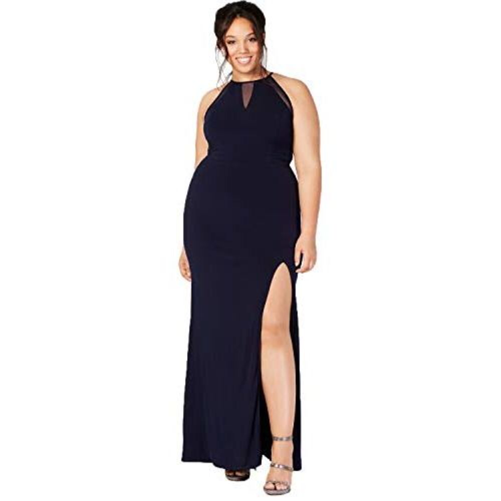 City Studios Trendy Plus Size Illusion Slit Gown